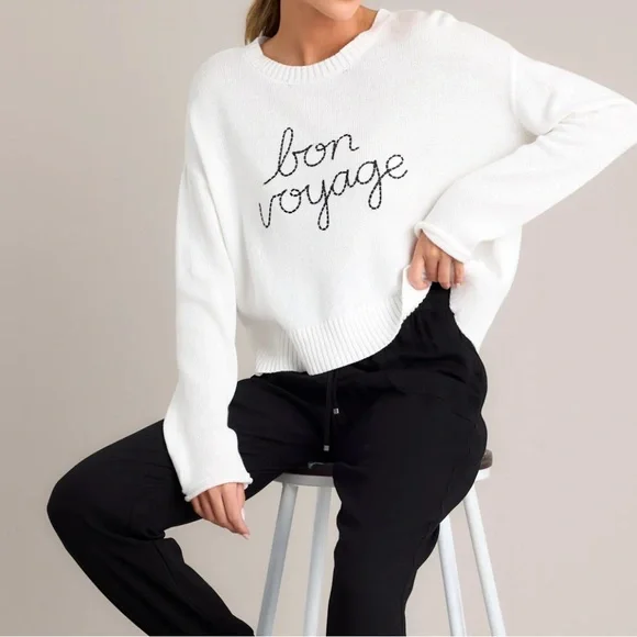 Workshop Republic Clothing Women Sz S ‘Bon Voyage’ White Cotton Knit Sweater New - Picture 6 of 16